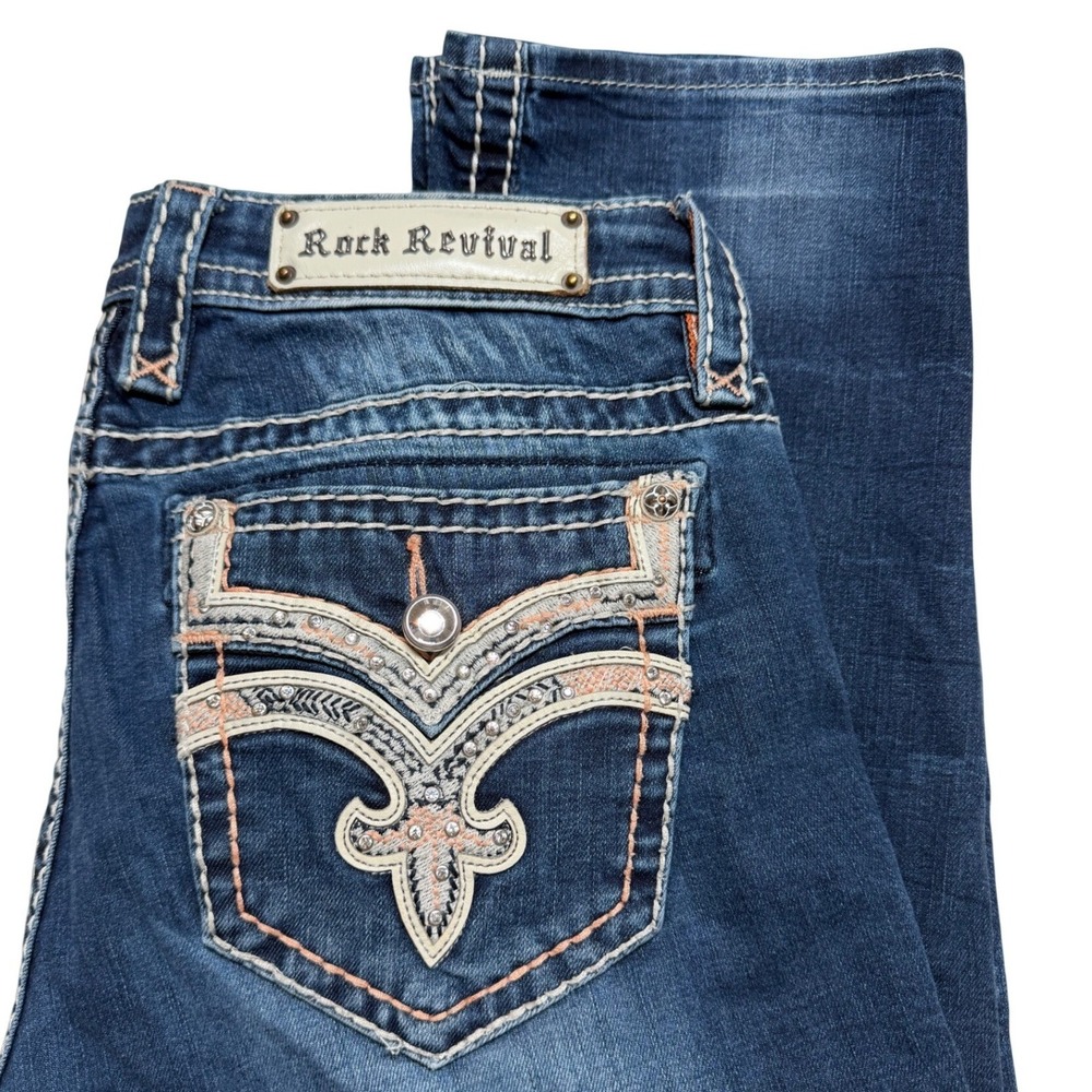 Rock Revival  Womens 30 Iselin Capri Jeans Blue Embroidered Embellished